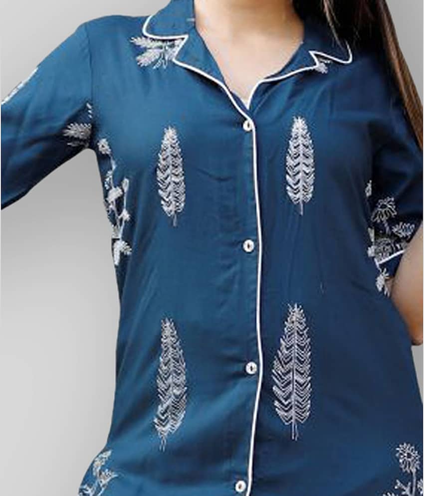 CTMTEX - Navy Blue Rayon Women's Nightwear Nightsuit Sets view 2