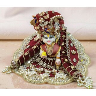Festive Laddu Gopal Ji Dress with Turban, Pearl Embellished Fabric Pagdi