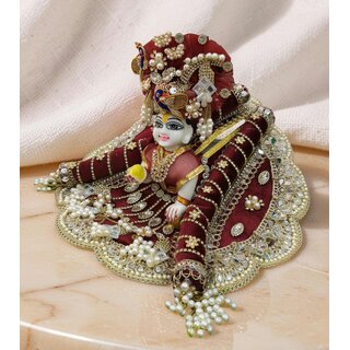 Festive Laddu Gopal Ji Dress with Turban, Pearl Embellished Fabric Pagdi view 2