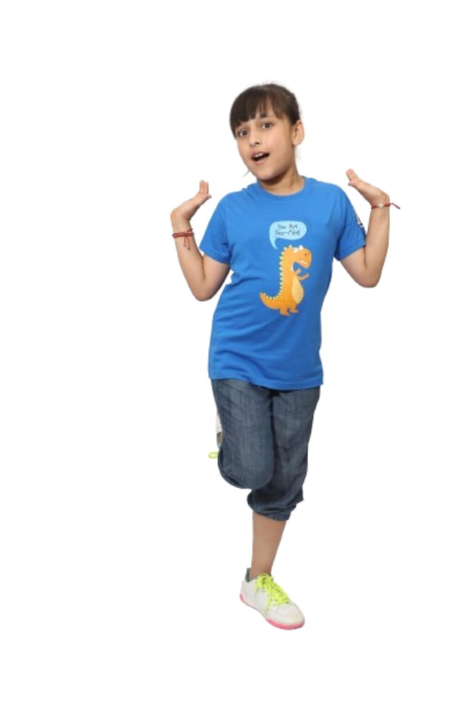 KUCHU Unisex T-Shirt | Dino Mite Print | 6–7 Years | Cotton Fabric | Breathable | Casual Wear | Graphic Tee | Everyday Wear Blue view 2