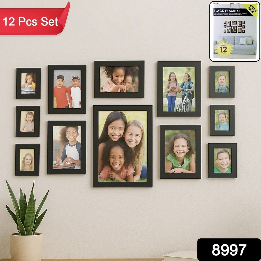 Premium Black Photo Frame Set 12 Pcs Wall Hanging Gallery Frames view 2