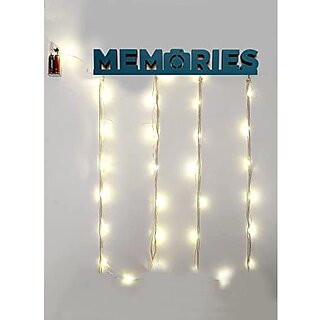 Khush Its Amazing Home Decor Wood Blue Memories With LED Light Hanging Photo Display, DIY Picture Photo Frame Collage Set Includes Multi colour Clips view 2