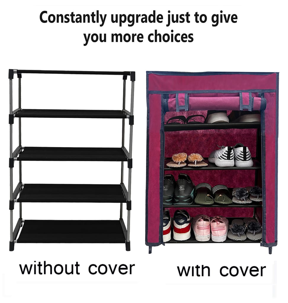 PHILOSHOP 4-Tier Metal Shoe Rack with Dustproof Cover – Black, Space-Saving Storage Organizer for Entryway view 2