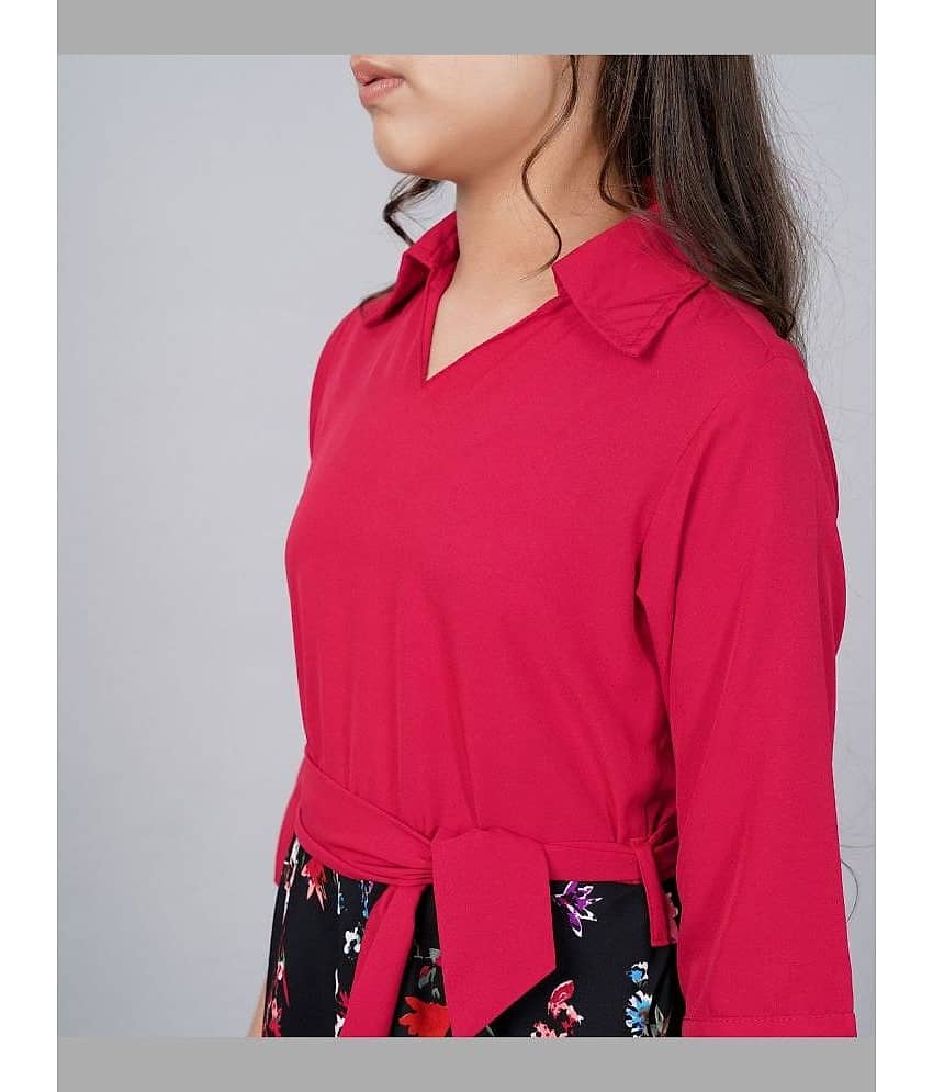 Aarya Designer Crepe Fit And Flare Dress For Girls ( Pack of 1 , Red ) view 2
