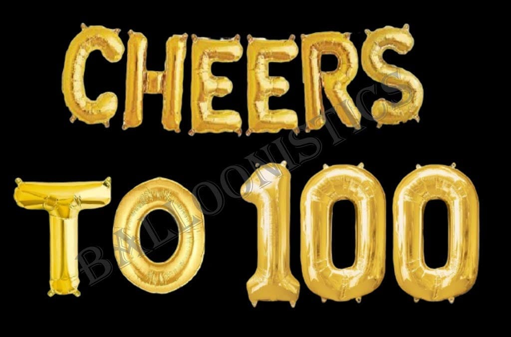 Balloonistics Cheers to Hundred Foil Balloon Combo Number 100 Foil Balloon for Birthday and Anniversary view 2