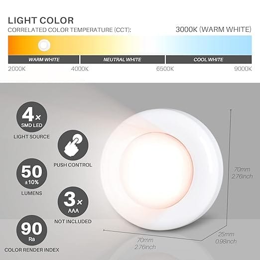Tap/Push Light Star-Spangled Mini Night Touch Led Puck Light Portable Under Cabinet Lighting Battery Operated Powered Diy Stick On Light Wireless Closet Counter Kitchen Warm White 5Pack_assorted colour view 2