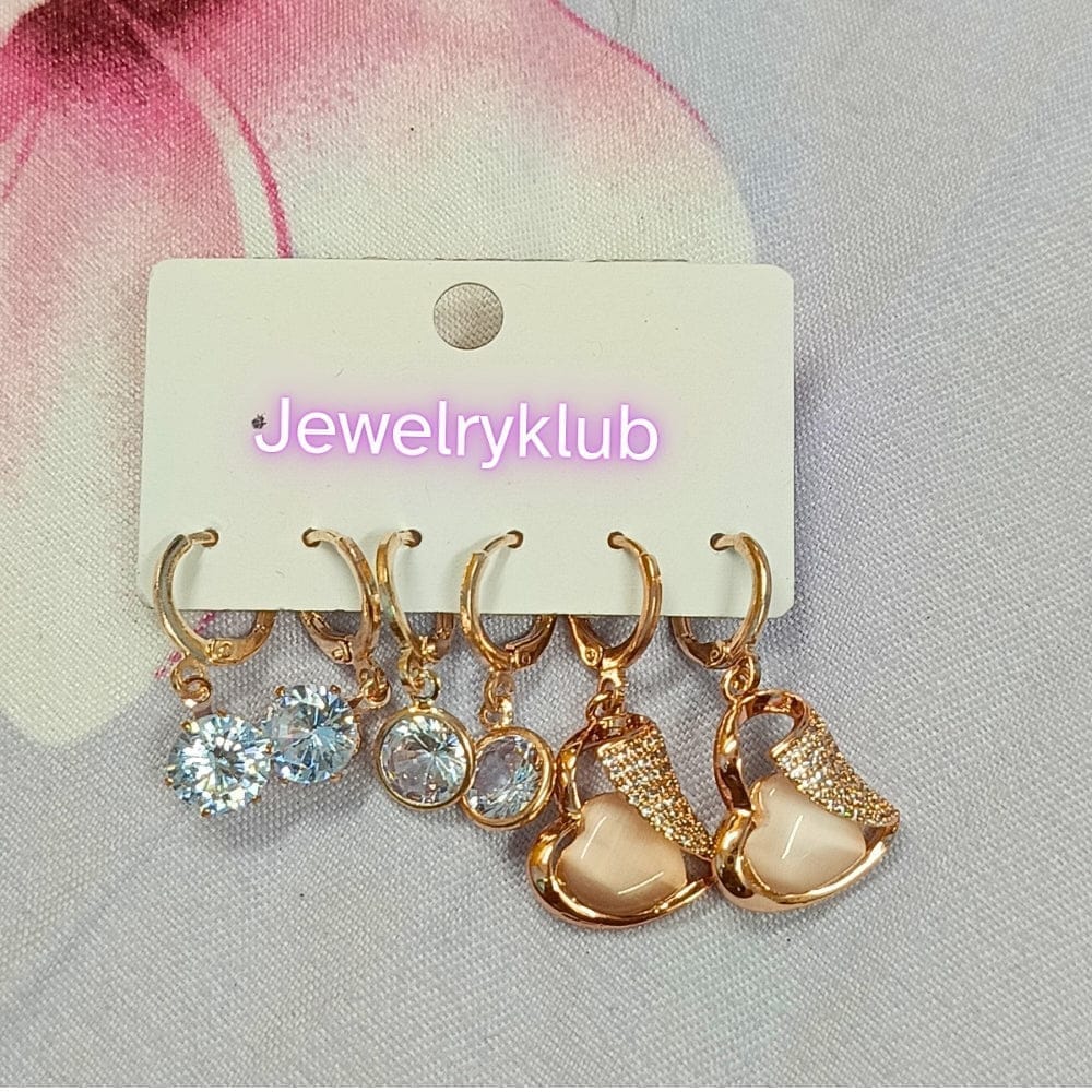 Jewelryklub Combo Of 3 Pairs Rose Gold Plated Zircon Studded AD Earrings For Girls Women Design 7 view 2