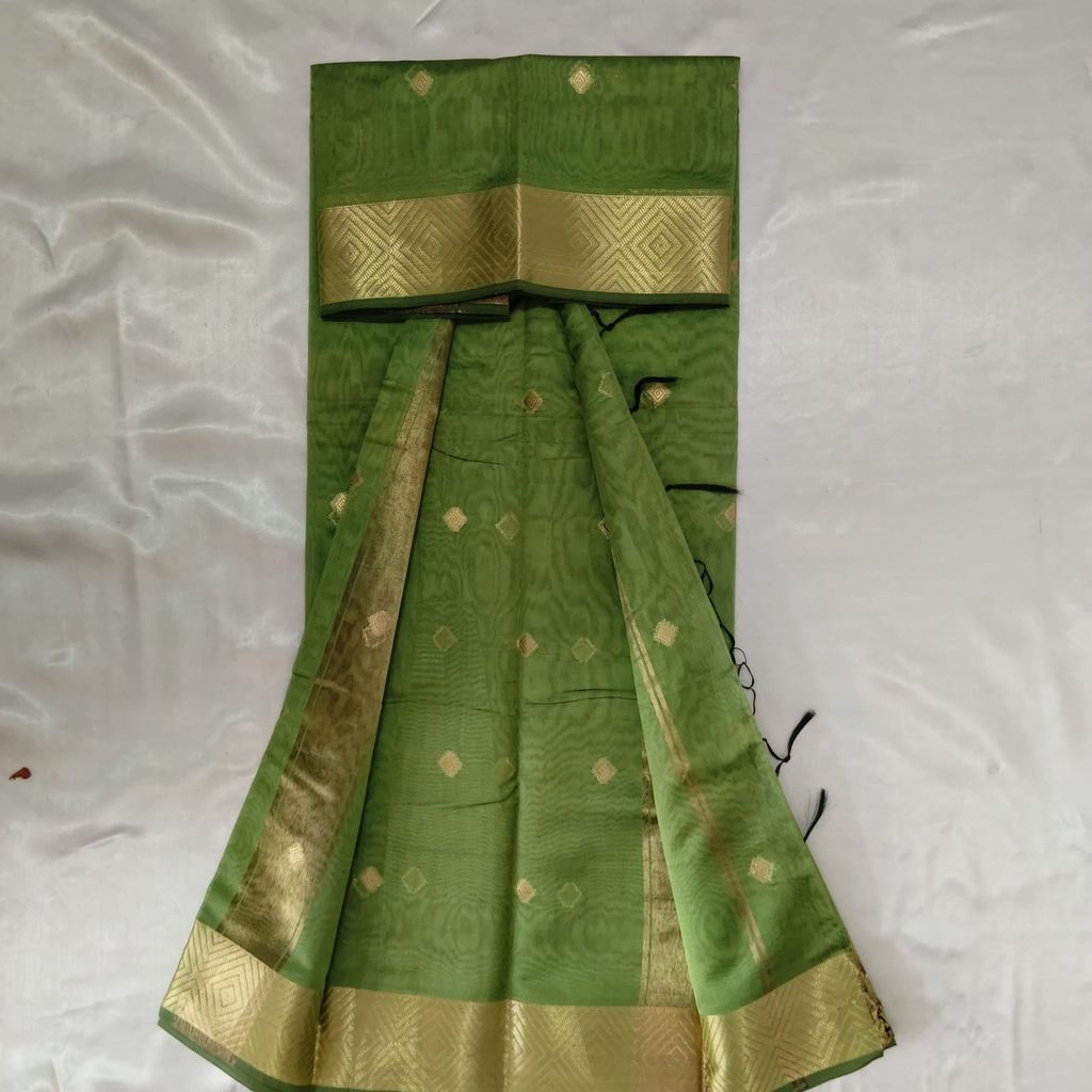 Silk Cotton Saree with Blouse - Olive Green view 2