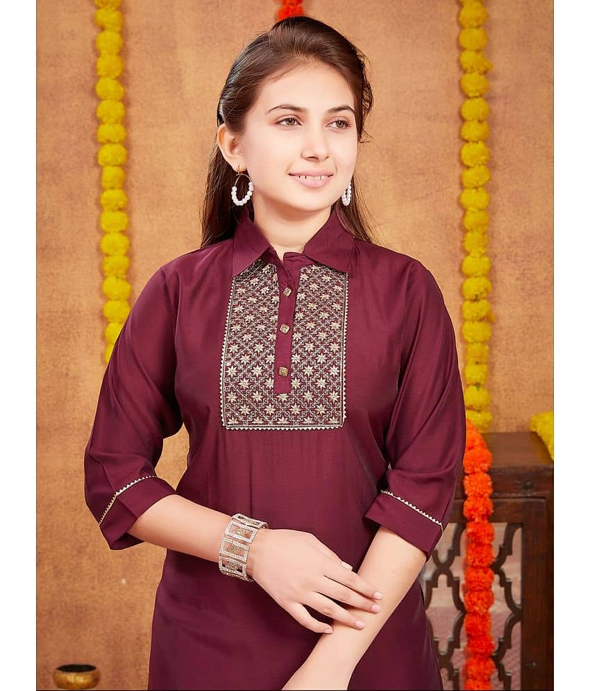 Aarika Girls Silk Patiala Kurta Set ( Pack of 1 , Wine ) view 2