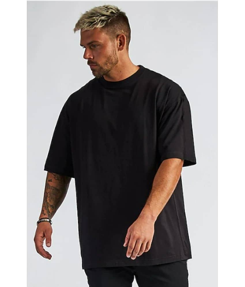 CrazyBee Pack of 1 Cotton Oversized Fit Men's T-Shirt ( Black ) view 2