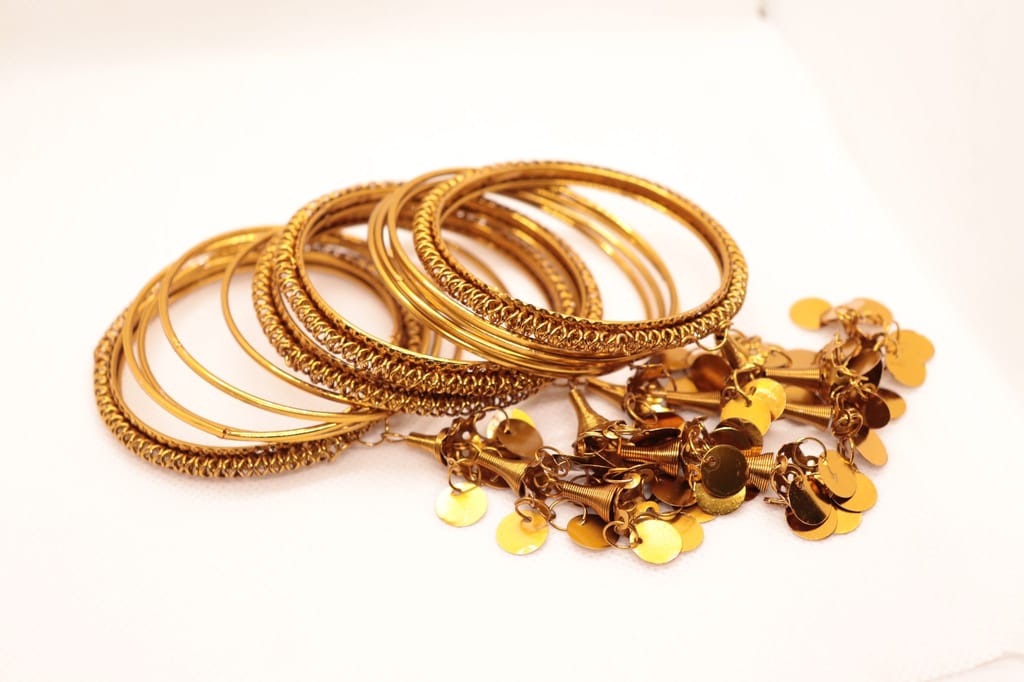 Gold Plated Traditional Indian Wedding Bangles Set for Women view 2
