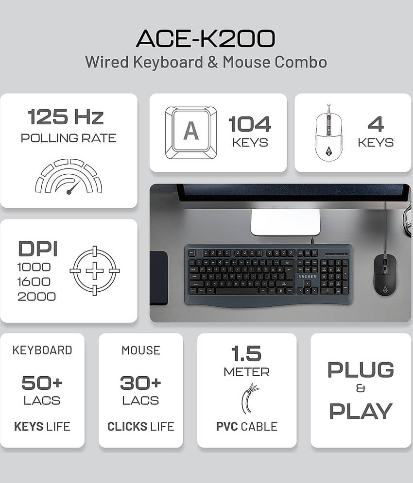 Archer Tech Lab Black Bluetooth Keyboard Mouse Combo view 2