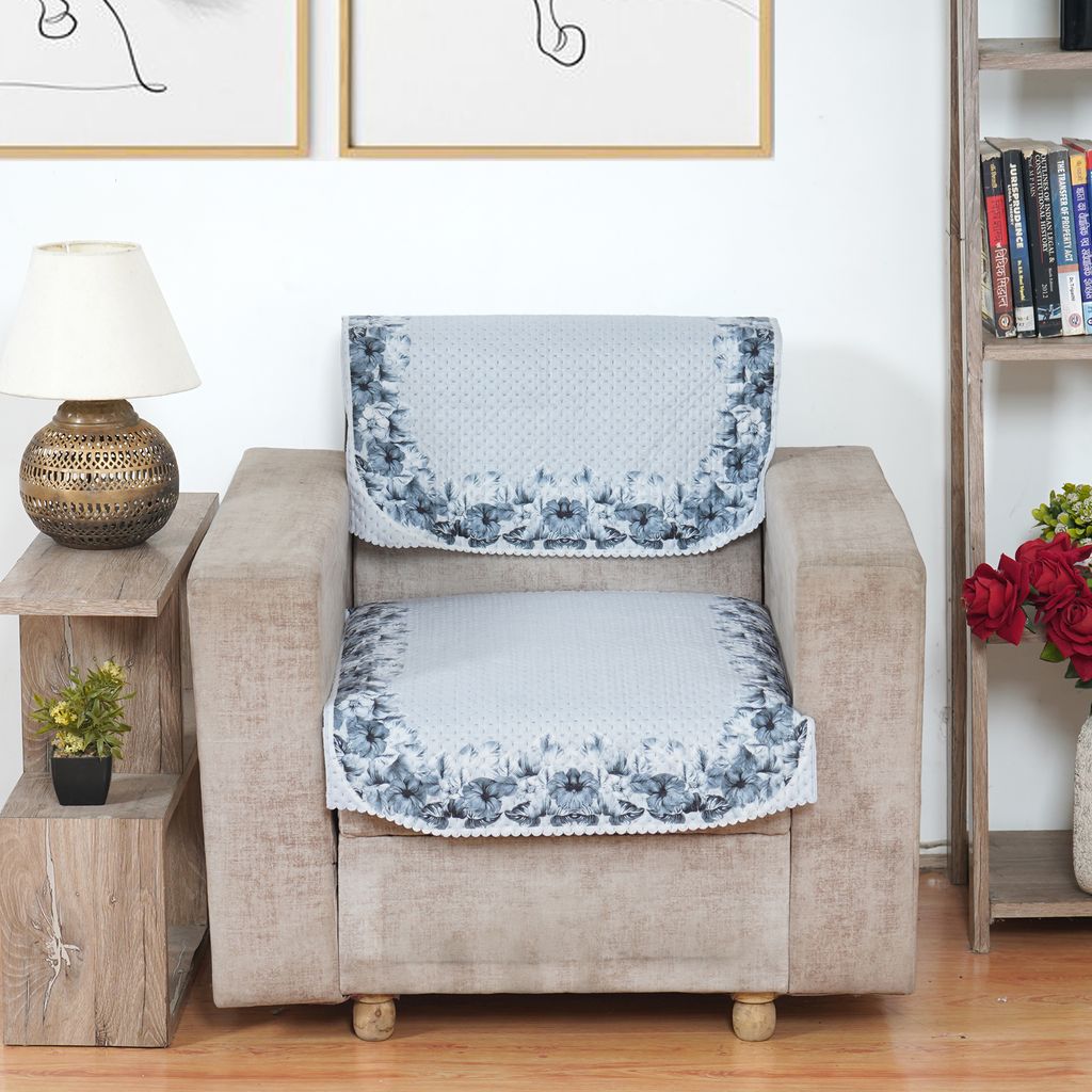 Fabricasa Modern Quilted Reversible Velvet Sofa Cover- Grey 1 Seater