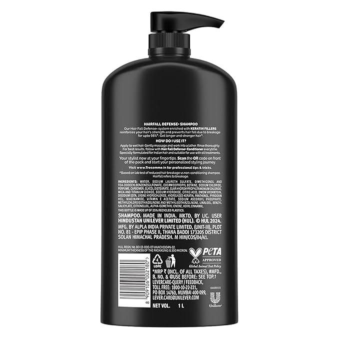 TRESemme Hairfall Defense+ Shampoo 1000ml With Keratin Fillers | Longer and Stronger hair | Prevents Hair Fall due to Breakage | Paraben-Free (Pack of 2) view 2