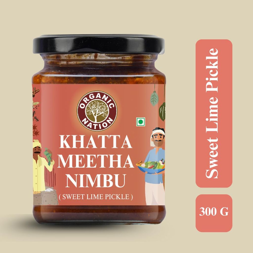 Organic Nation Sweet Lemon Pickle - Khatta Meetha Nimbu | Homestyle Taste | Traditional Indian Style | No Preservatives | Metha Nimbu Achar | 300g view 2