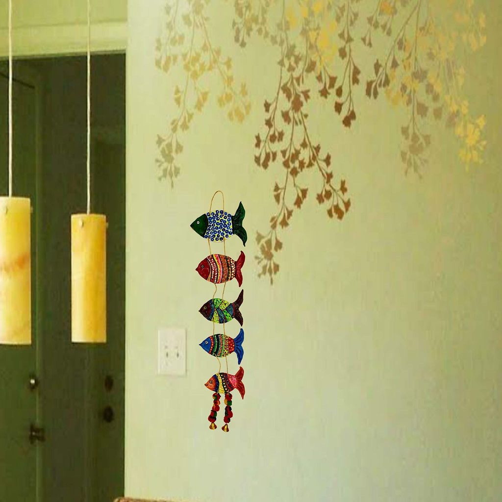 INDRICO Wall Hanging Fish Art Handmade and Hand-Painted Garden Decorative in Clay Art Work - Balcony Decoration Hanging Decorative Items for Living Room Wall D?cor for Home Clay Multi Color Pack of 1 view 2