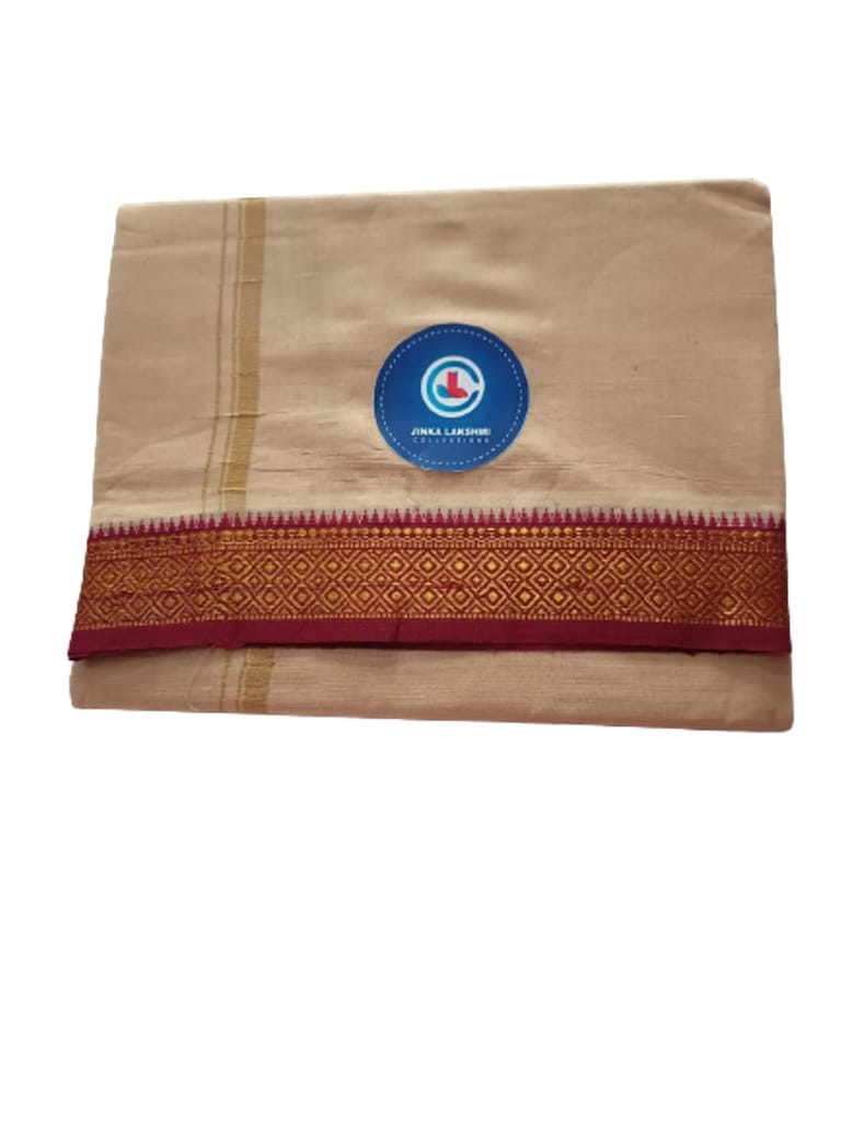 Jinka Lakshmi Collections 100% Handloom Cotton Dhoti With Big Borders Up and Down 4 Meters Unstitched Pack of 2 (Multicolor-2) view 2