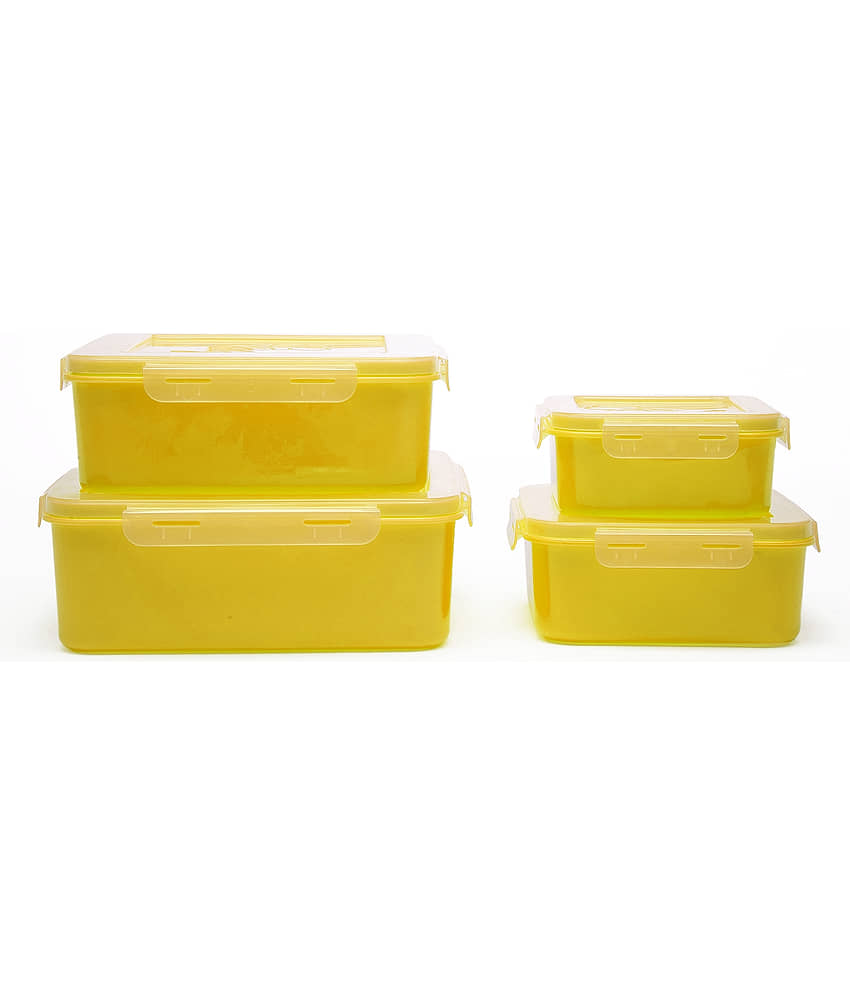 Generic Plastic Multi-Purpose Square Food Container 2500ml, 2000ml, 1000ml, 500ml, Yellow (4U) view 2