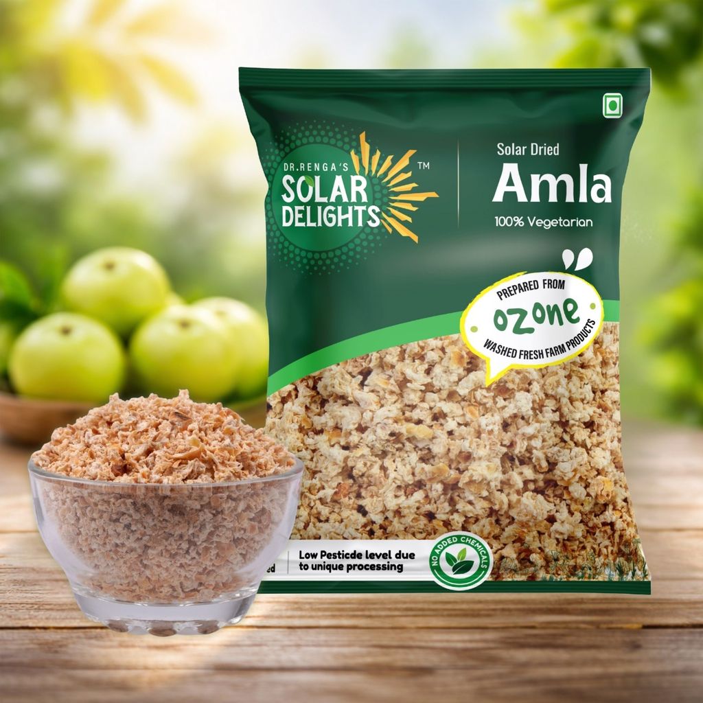 DR. RENGA'S SOLAR DELIGHTS Delights Solar Dried Amla | Dehydrated Fruit for Eating & Hair | Unsweetened & Preservative-Free Gooseberry | Rich in Vitamin C & Antioxidants | 100g