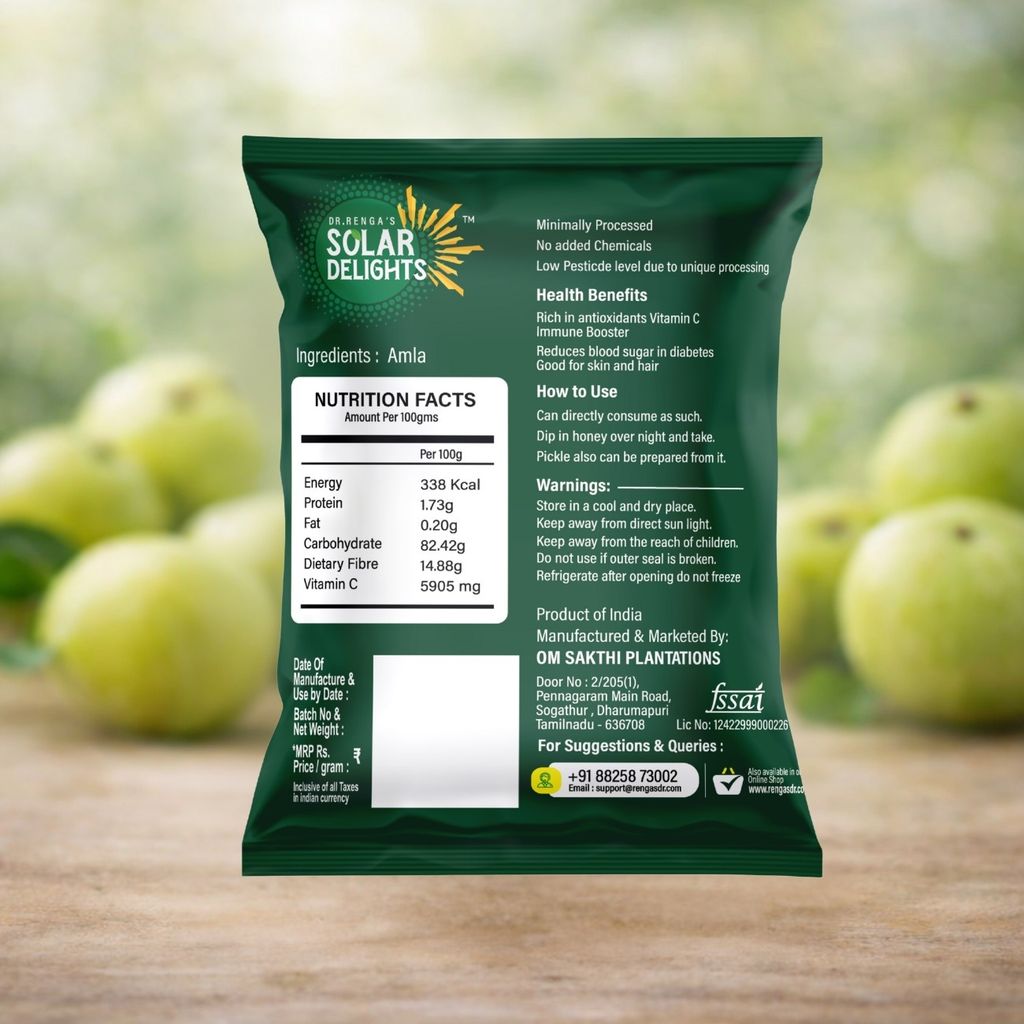 DR. RENGA'S SOLAR DELIGHTS Delights Solar Dried Amla | Dehydrated Fruit for Eating & Hair | Unsweetened & Preservative-Free Gooseberry | Rich in Vitamin C & Antioxidants | 100g view 2