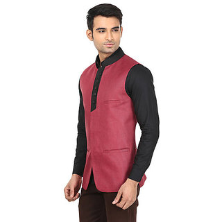 QDesigns Red Plain Slim Nehru Jacket for Men view 2