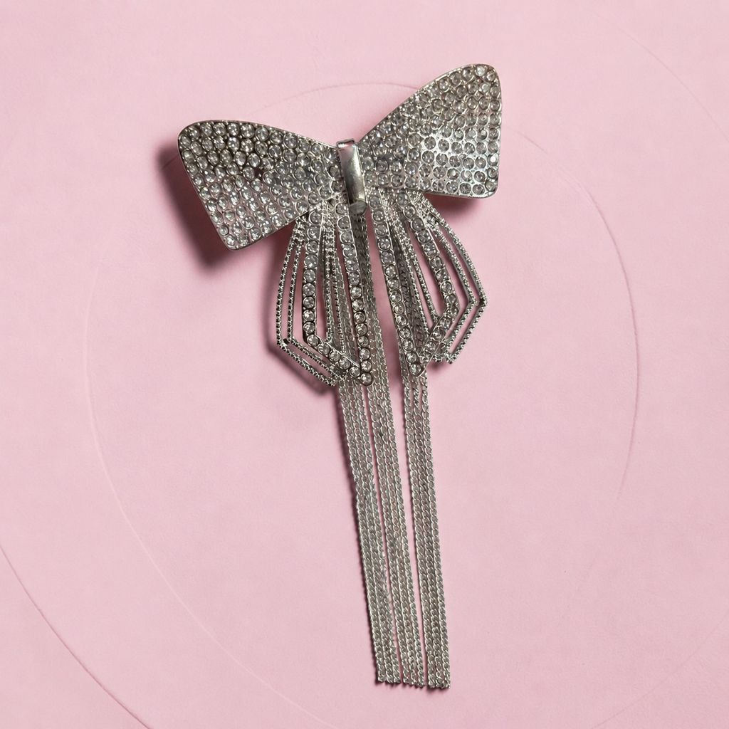 Blubby Premium Silver Rhinestone Bow Hair Claw view 2