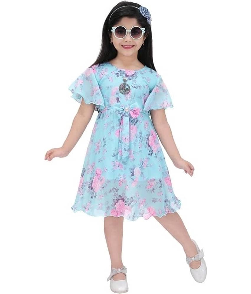 9stiches Georgette Dress For Girls ( Pack of 1 , Blue )