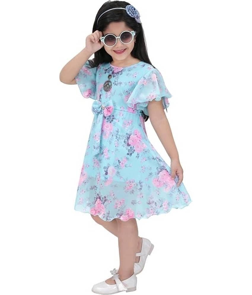9stiches Georgette Dress For Girls ( Pack of 1 , Blue ) view 2
