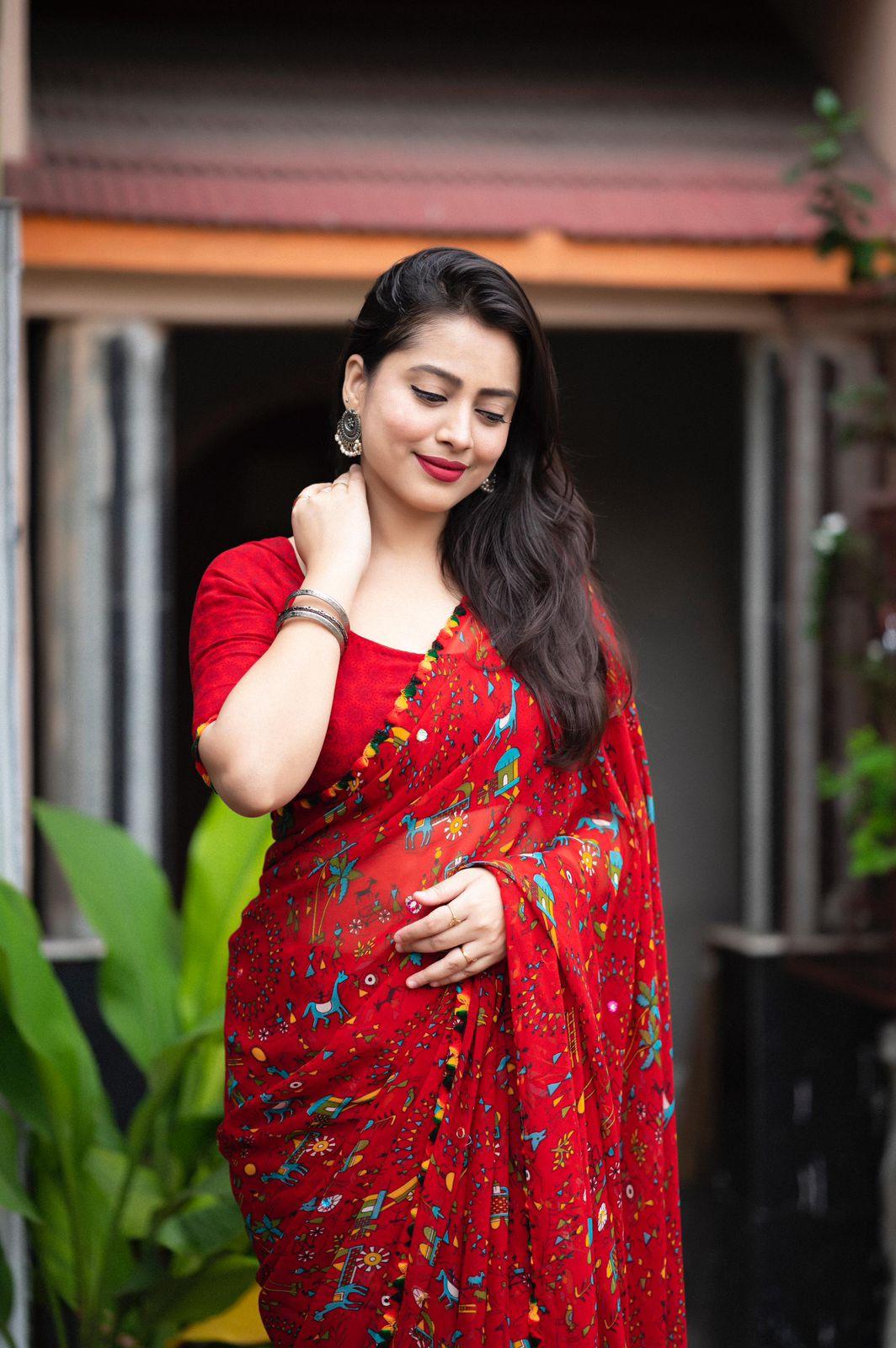 Warli Printed Georgette Saree with Blouse view 2