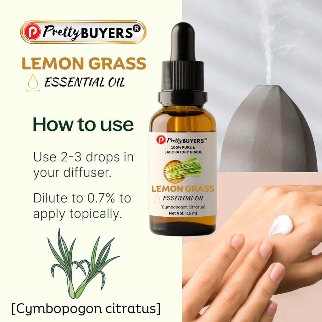 PrettyBUYERS's Lemongrass Essential Oil 15 ML | Premium Therapeutic Grade (Pack Of 1)