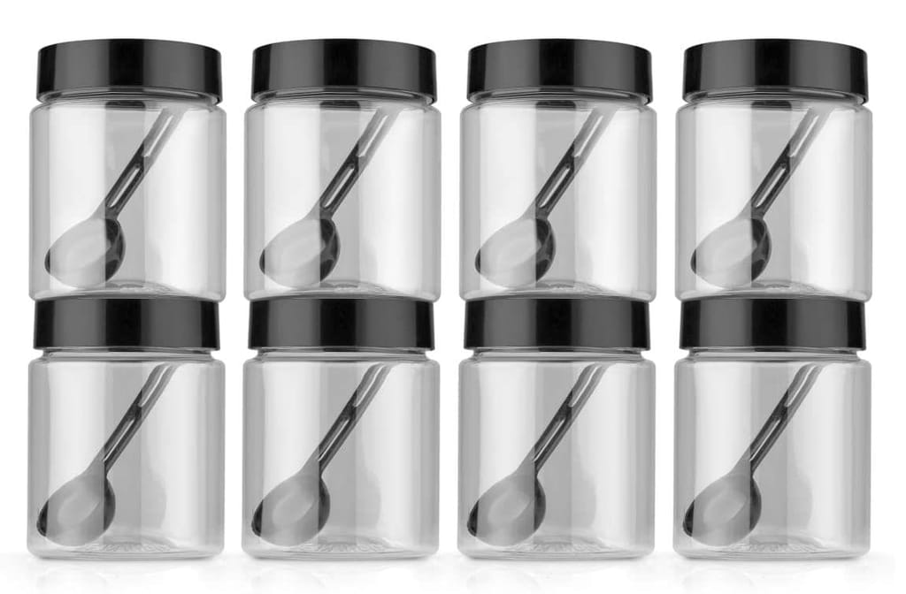 HAPPI Multipurpose Unbreakable Plastic Transparent Storage Containers For Kitchen Airtight Masala Box Dabba Spice, Cereal, Dry Fruits Spice Box 250 ML Round with Spoons (Set of 8 Pcs) view 2