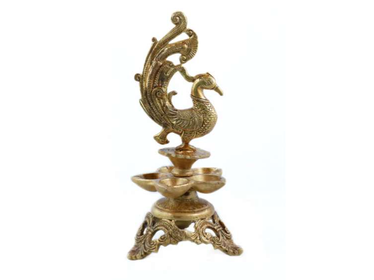 Brass Peacock Diya Handcrafted Traditional Oil Lamp - 5 inch