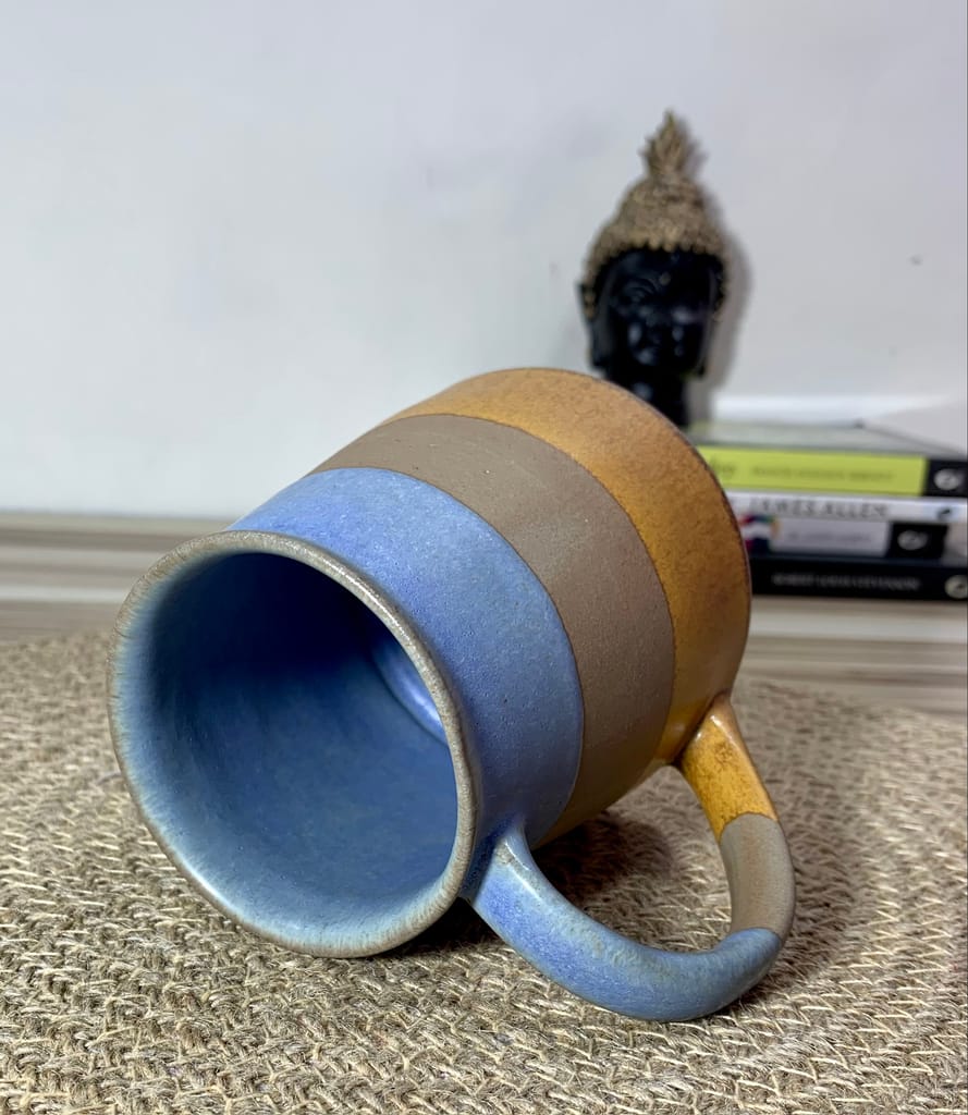 Homefrills Ceramic Hand Crafted Matte Finish Strip Design Ceramic Coffee Mug (Multicolour) Suitable for Coffee, Tea, Juice, Cappuccino,Milk etc. (275ml) Set of 1 view 2