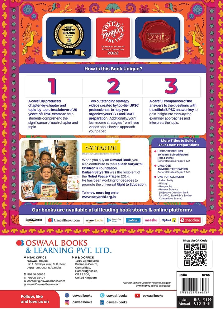 Oswaal 29 Years UPSC Civil Services Examination Prelims GS 1 (2023-1995) & CSAT 2023-2011 Papers Topicwise Solved Question Papers (For 2024 Exam) Oswaal Editorial Board view 2