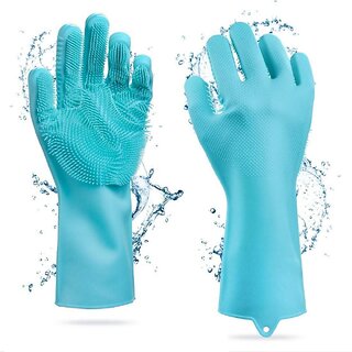 WildProducts 1 Pair Magic Silicone Dishwashing Gloves Heat Resistant, Durable Cleaning Gloves for Kitchen