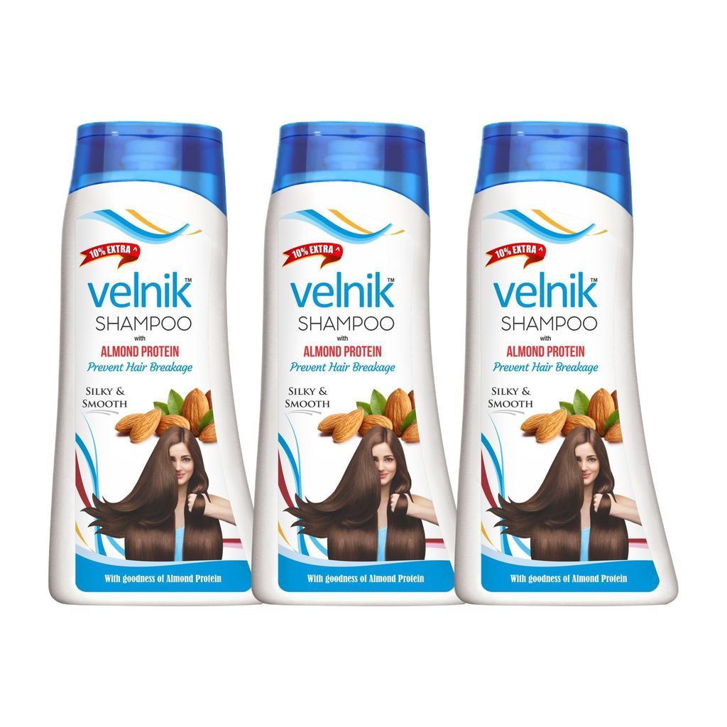 Velnik Natural Shine Hair Shampoo with Goodness of Almond Prevent Hair Breakage For Silky Smoothing and Dry Hair - pack of 3 (88ml)