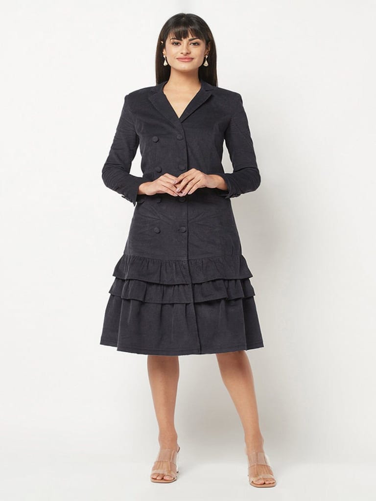 Navy Blue Corduroy Dress view 2