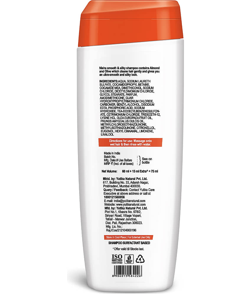Nisha Smooth & Silky Shampoo for Women Men 75ml Pack of 10, Almond & Olive Actives Shampoo for Naturally Soft Silky Hair view 2