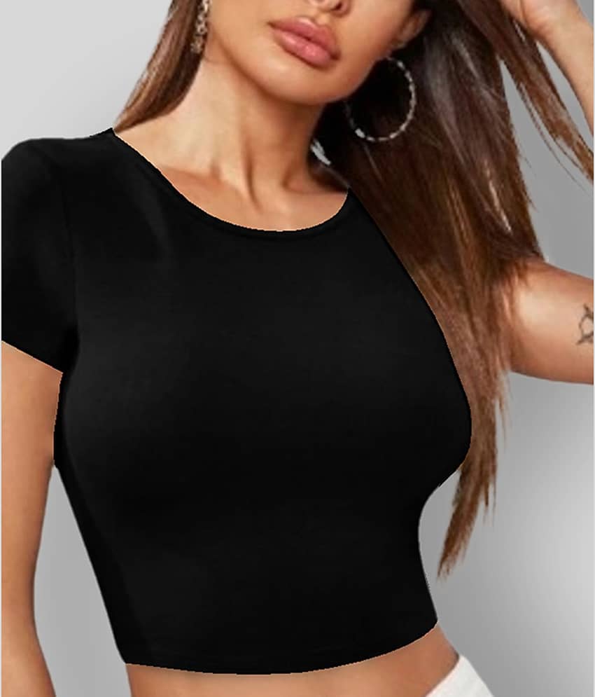 Dream Beauty Fashion Women's Polyester Crop Top ( Black ) view 2