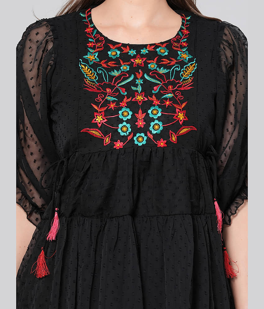HIGHLIGHT FASHION EXPORT Women Crepe Printed Fit & Flare Dress ( Black ) view 2