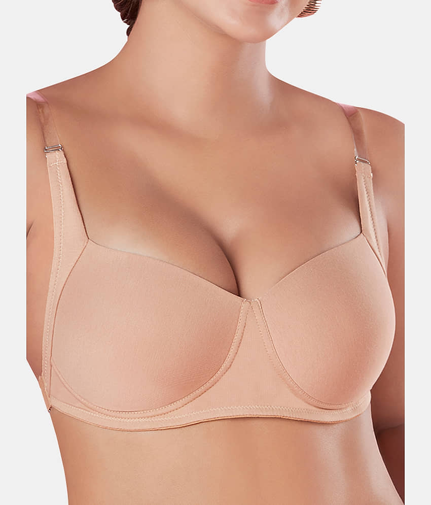 Sonari Cotton Lightly Padded Women's T-Shirt Bra ( Beige ) backeyeskin view 2