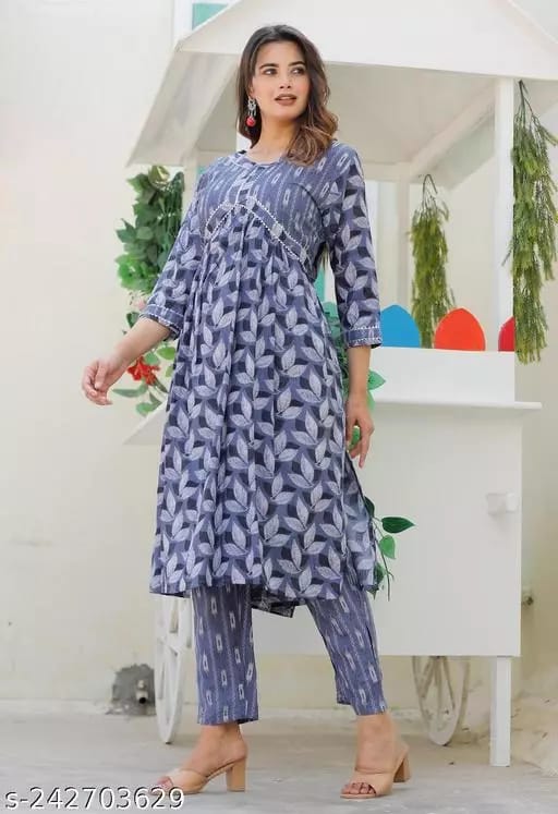 Alia Wear Rayon Floral Printed Kurta Pant Set Trending Alia Bhat Design ( Grey) view 2