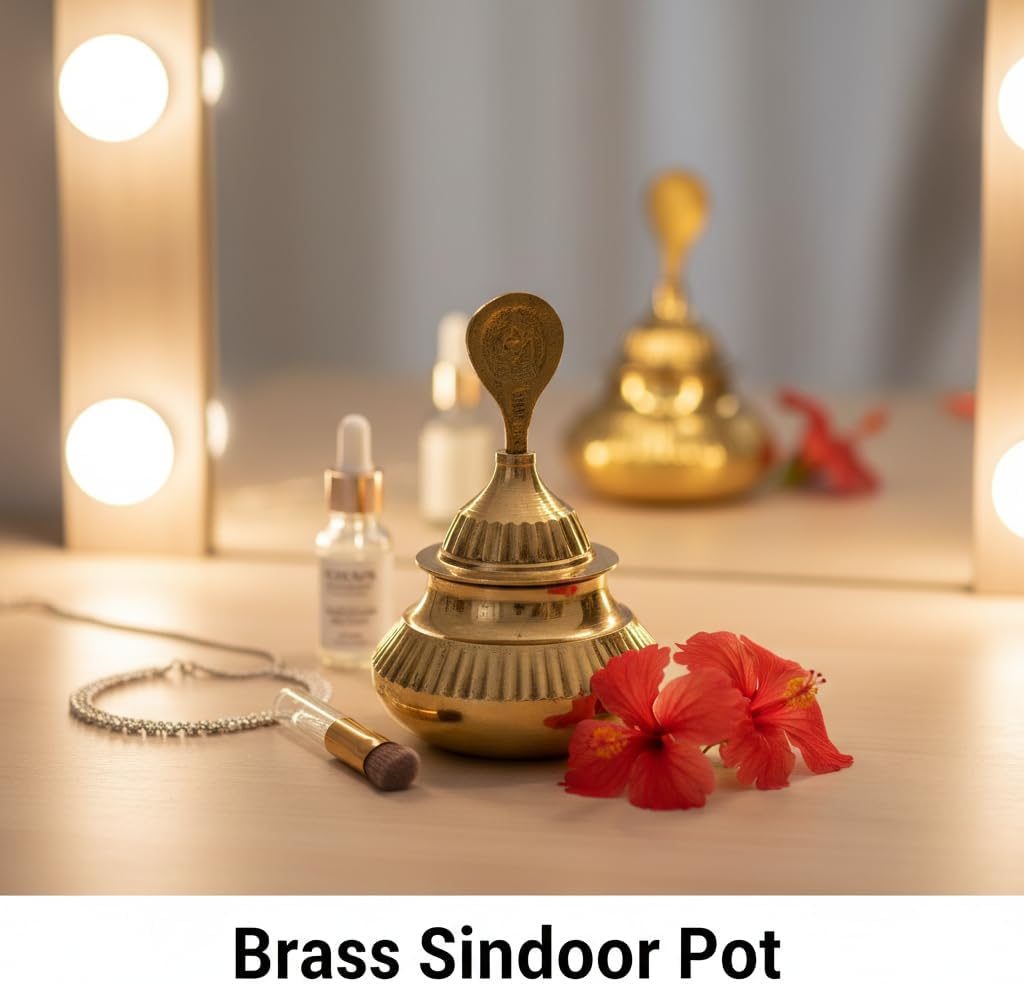 Aatm Brass Handcrafted Round Kumkum Box - Pooja Roli, Chawal, Chandan, Haldi, Kumkum and Sindoor Dabbi - 6.8 cm - Traditional Mandir Use view 2