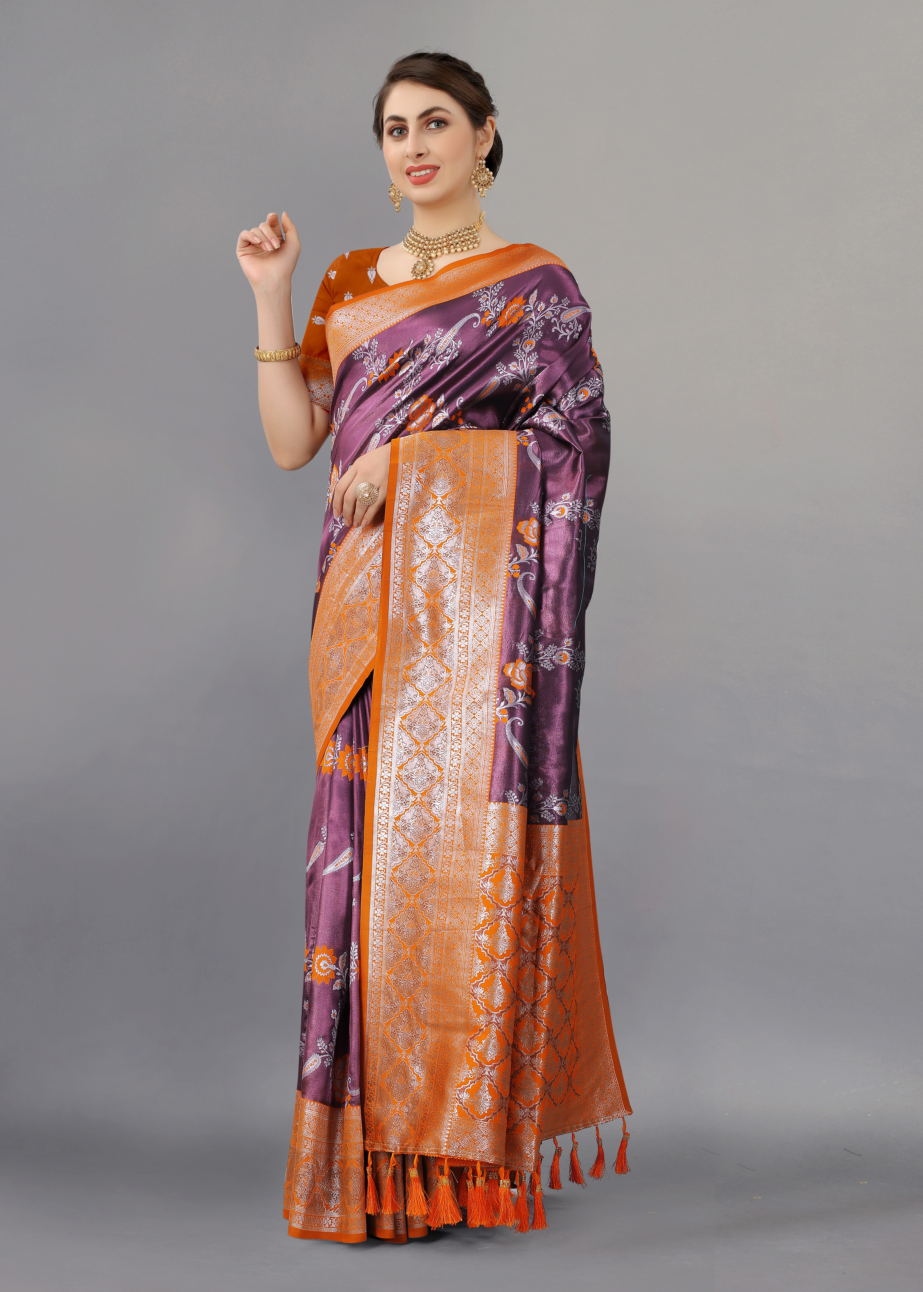 Yavira silk Women's Orange Handwoven Silk Blend Saree view 2