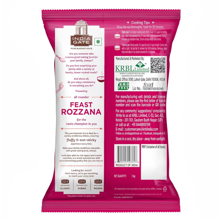 India Gate Feast Rozzana Basmati Rice 1 Kg view 2