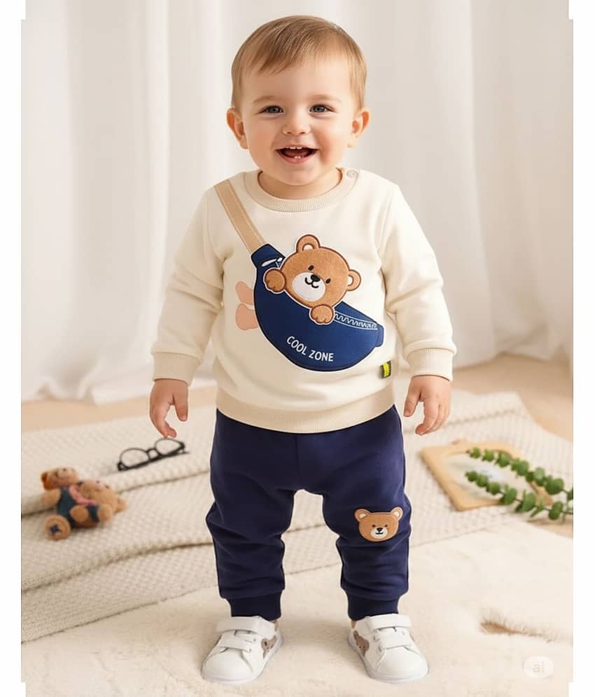CUTEVIBE Pack of 1 Unisex Cotton Blend T-Shirt & Trackpants Set ( Cream )