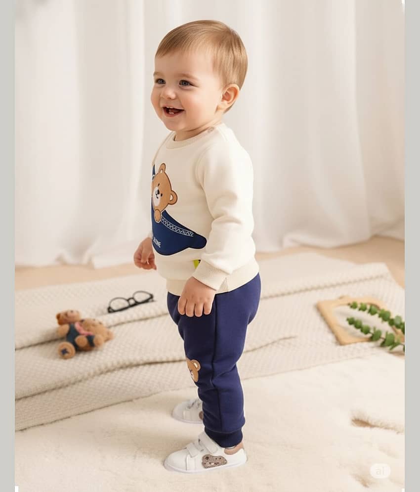 CUTEVIBE Pack of 1 Unisex Cotton Blend T-Shirt & Trackpants Set ( Cream ) view 2