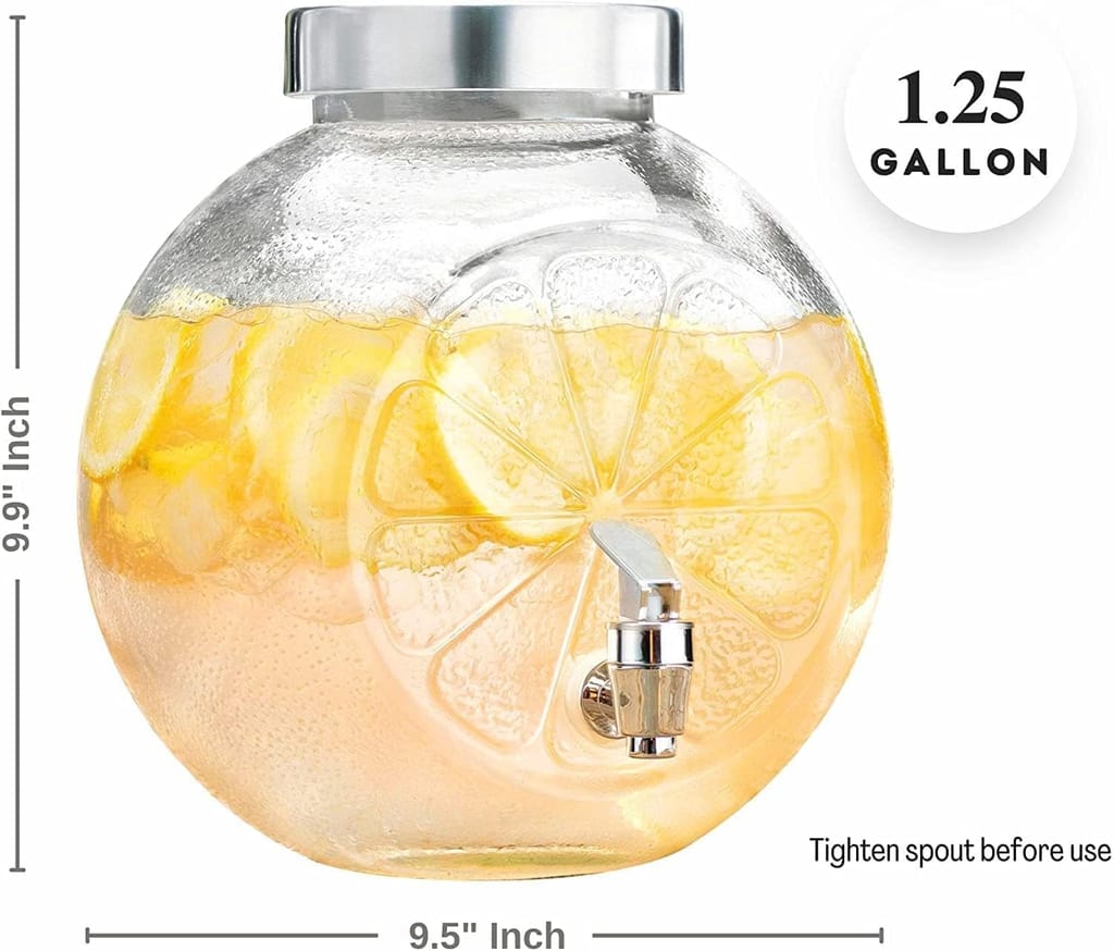 Glass Beverage Dispenser with lid and Tap | 5000 ML | Round Water & Juice Tank | Glass Pitcher for Beer, Cocktails, Juice, Cold Drinks and Detox Water|Set of 1 view 2