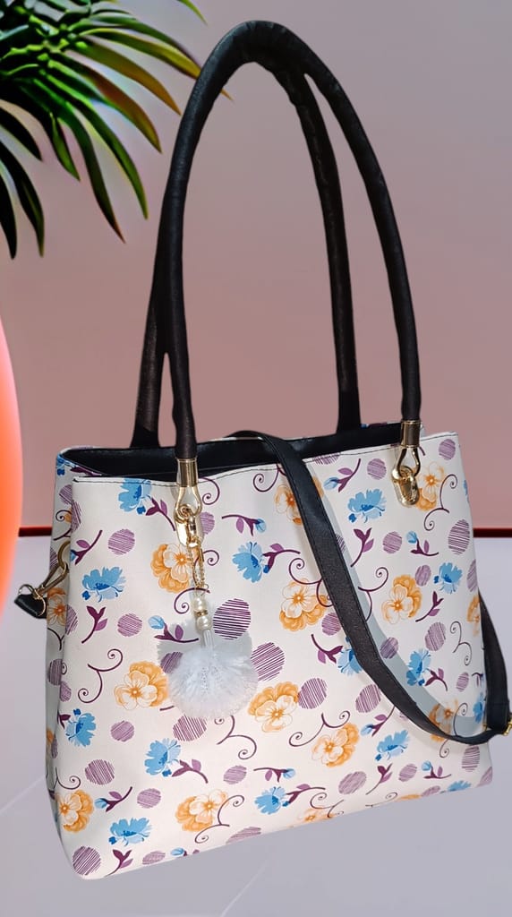 White and Blue Floral Handbag(White P) view 2