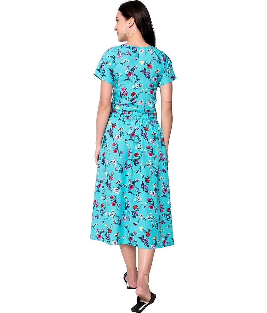 GOD BLESS Women Crepe Fit & Flare Dress ( Green ) view 2
